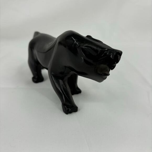 Black Panther Sculpture Hand Carved Glassy Stone MCM Jaguar Figurine 8 Inch - Picture 3 of 8